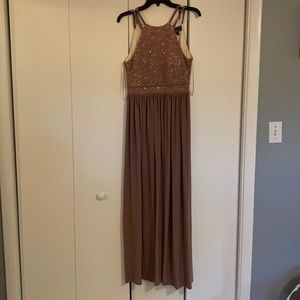 Long brown dress with sequin top